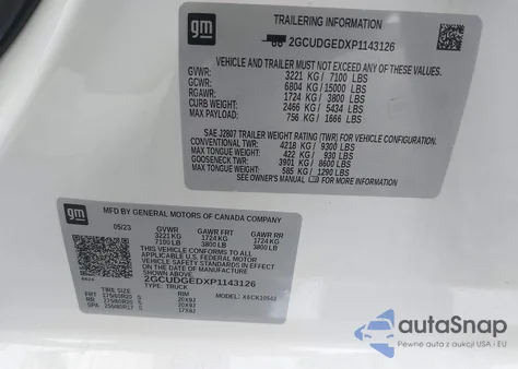 2023 Chevrolet Silverado 1500 Ltz из США, поврежденный, VIN 2GCUDGEDXP1143126